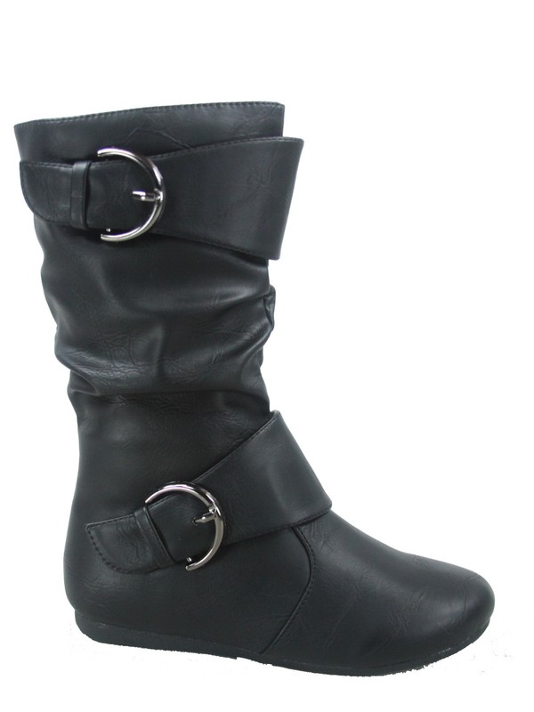 Kid's Youth's Causal Round Toe Flat Zip Buckle Slouch Boots Size 9 - 4 NEW