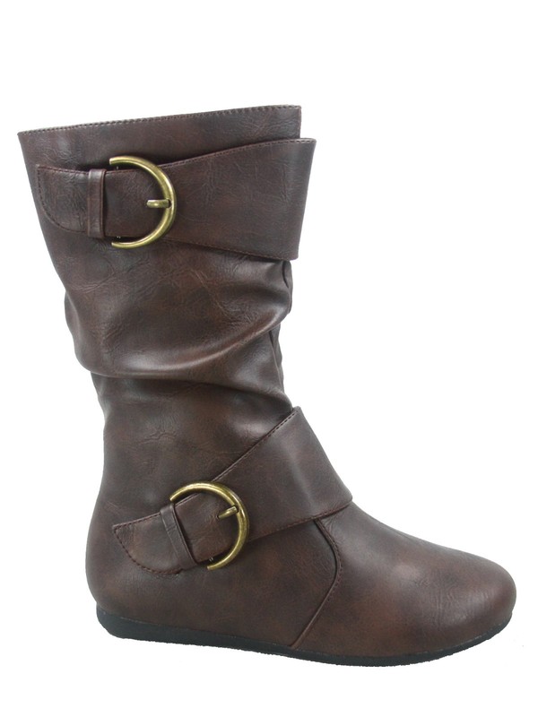 Kid's Youth's Causal Round Toe Flat Zip Buckle Slouch Boots Size 9 - 4 NEW