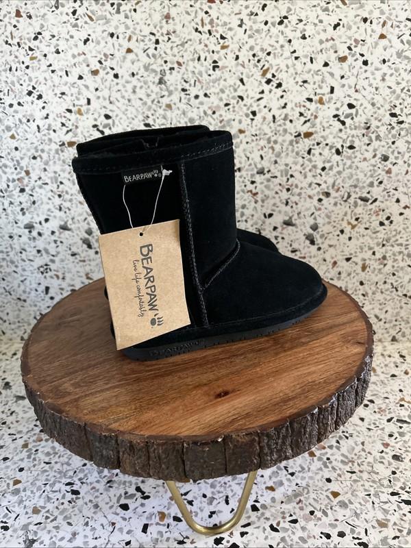 Kids Black Bear Paw Suede Shearling Boots Size 12 Boys Girls