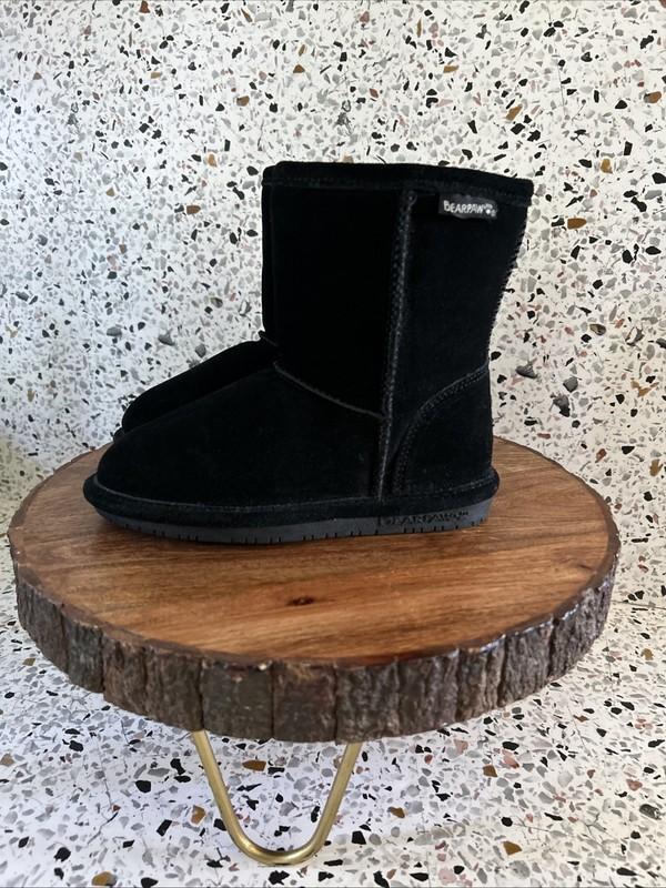 Kids Black Bear Paw Suede Shearling Boots Size 12 Boys Girls