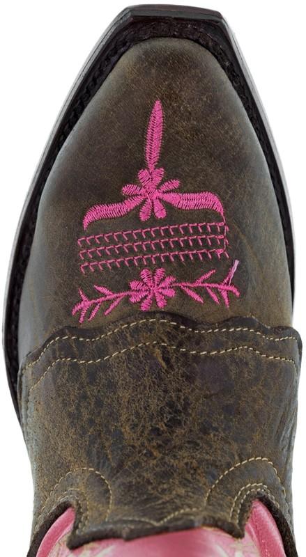Kids Cowboy Boots Pink Flowers Leather Ranch Snip Toe Rodeo Wear Size 7 8 2