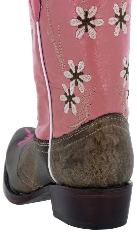 Kids Cowboy Boots Pink Flowers Leather Ranch Snip Toe Rodeo Wear Size 7 8 2