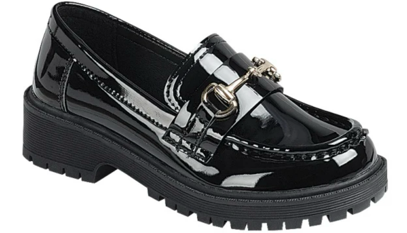 Kids Girl Faux Leather Slip On Platform Chunky Block Heel Loafers Size 9-4
