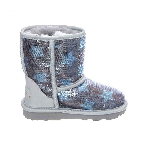 Kids Girl Ugg Classic Short Sequin Star Sheepskin Winter Boots Denim Blue