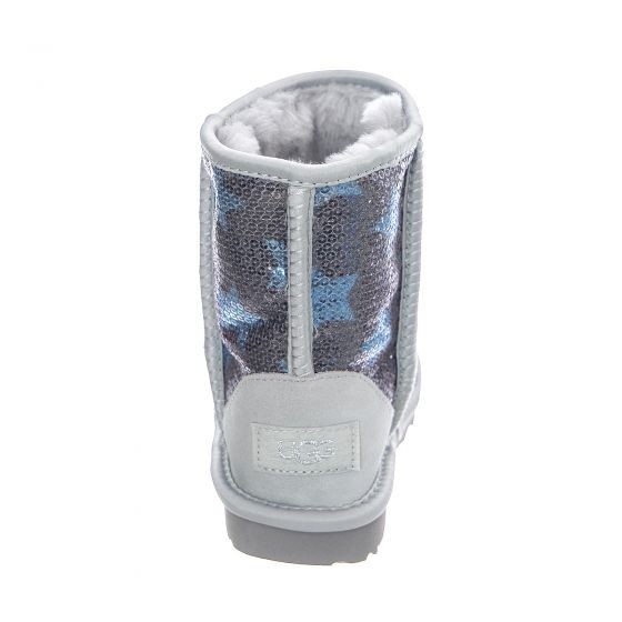 Kids Girl Ugg Classic Short Sequin Star Sheepskin Winter Boots Denim Blue