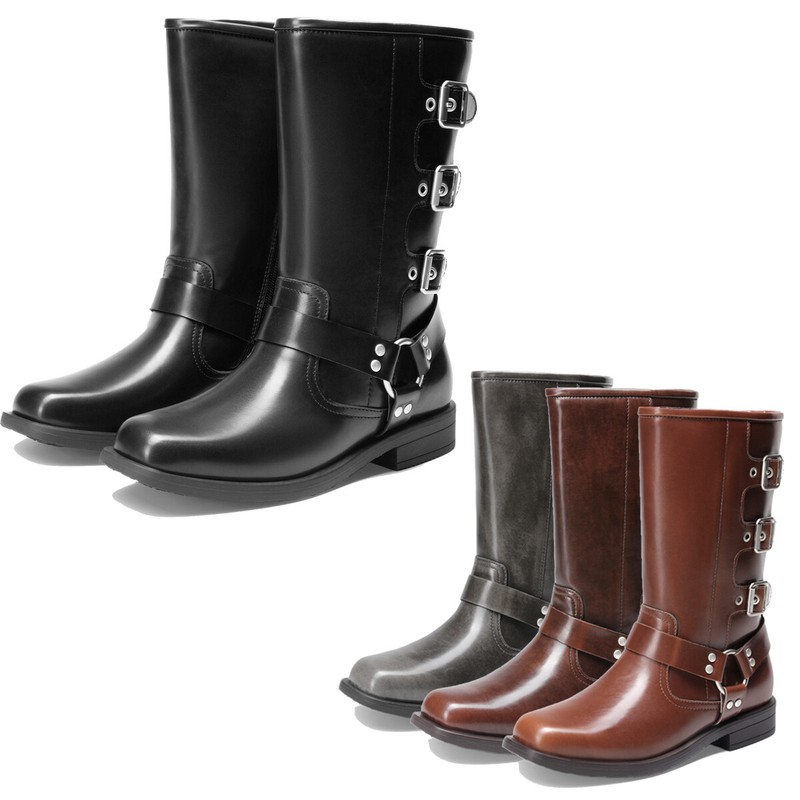 Kids Girls Boots Knee High Motorcycle Booties Square Toe Riding Biker Boots US