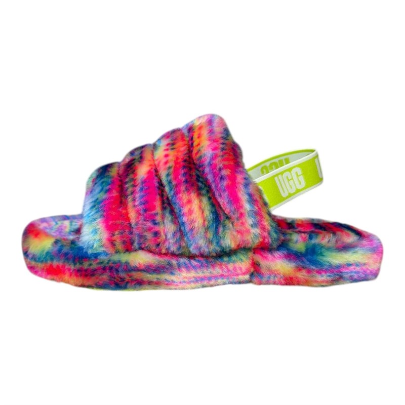 Kids Girls Ugg Fluff Yeah Pixelate Logo Sheepskin Slide Sandals 1129072K
