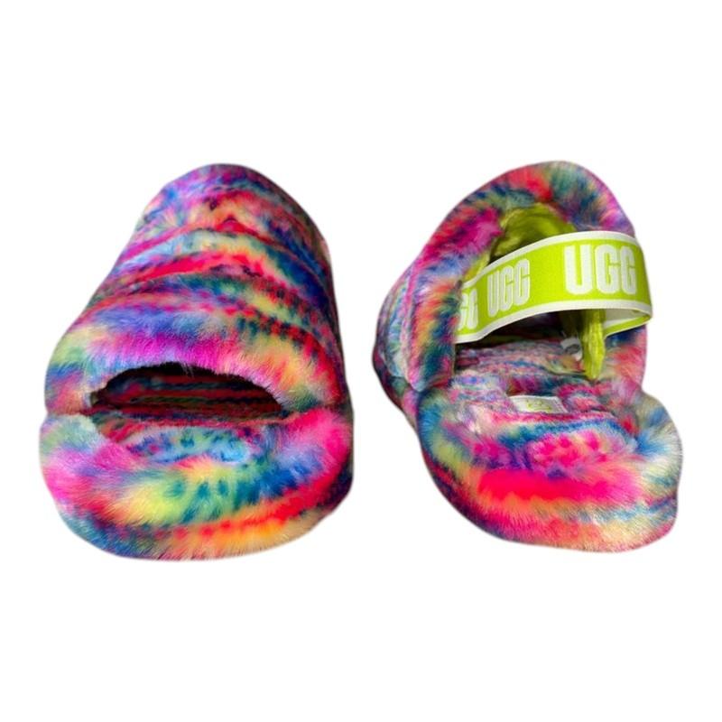 Kids Girls Ugg Fluff Yeah Pixelate Logo Sheepskin Slide Sandals 1129072K