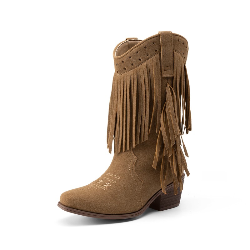 Kids Girls Western Boots Cowboy Boots Tassel Fringe Comfort Mid Calf Boots