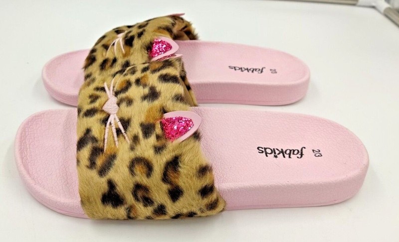 Kids Leopard Cat Fur Slides Size 2-3