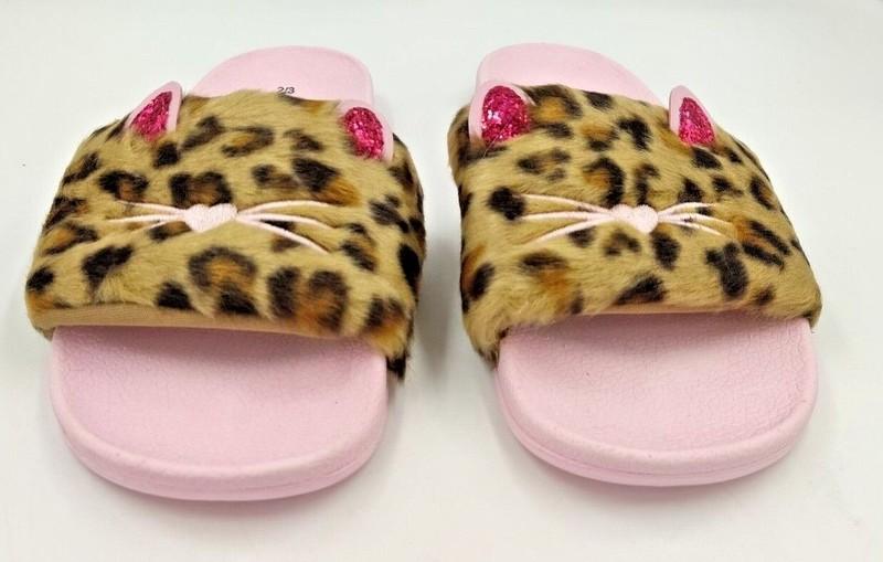 Kids Leopard Cat Fur Slides Size 2-3