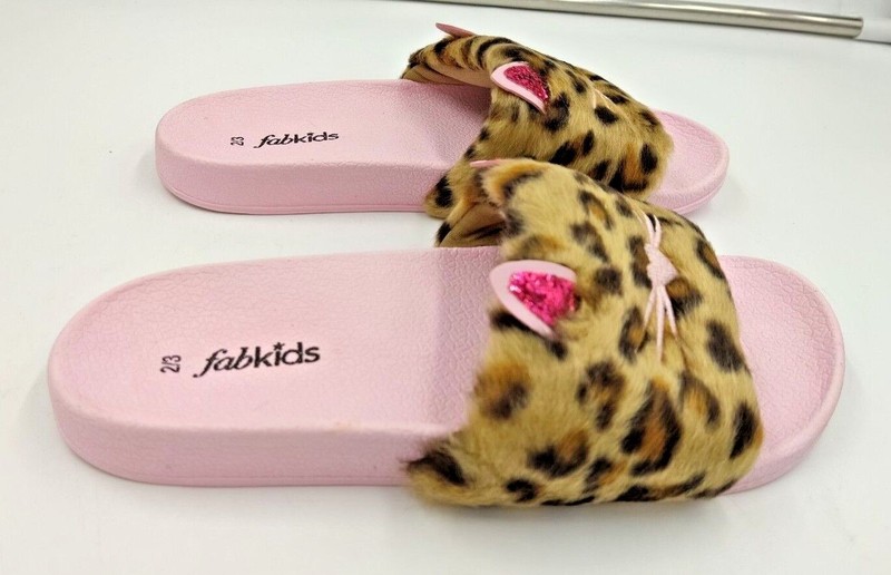 Kids Leopard Cat Fur Slides Size 2-3