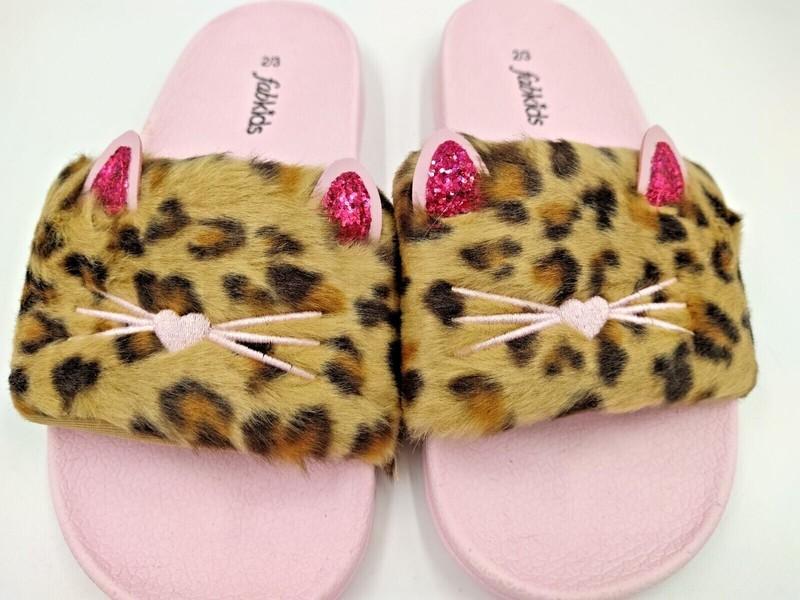 Kids Leopard Cat Fur Slides Size 2-3