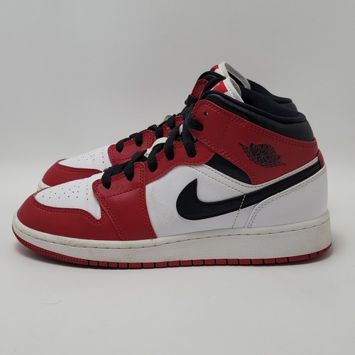 Kids Nike Air Jordan 1 Mid Chicago GS Red White Black Sneakers 5.5Y 554725-173