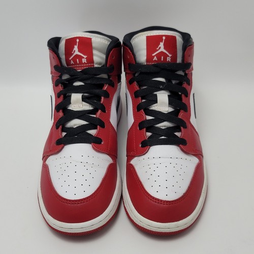 Kids Nike Air Jordan 1 Mid Chicago GS Red White Black Sneakers 5.5Y 554725-173