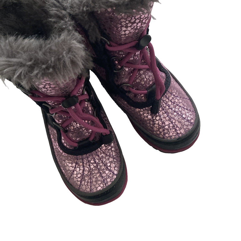 Kids Sorel Boots Size 12 Pink Glitter And Black Snow Boots
