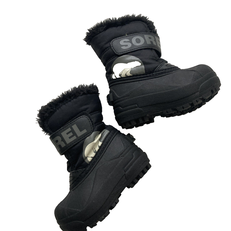 Kids Sorel Boots Size 6 Solid Black With Fir Trim