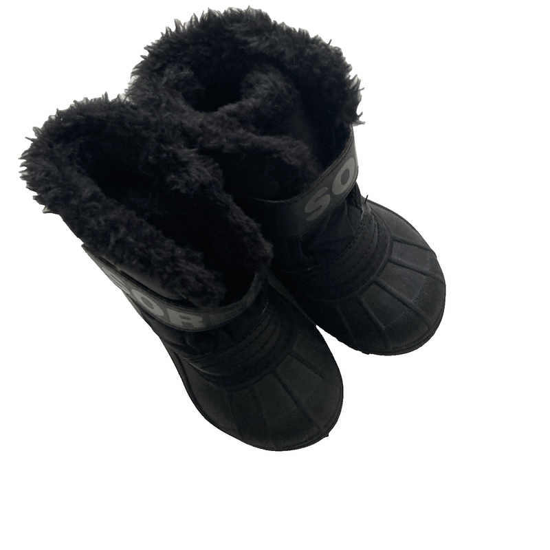 Kids Sorel Boots Size 6 Solid Black With Fir Trim