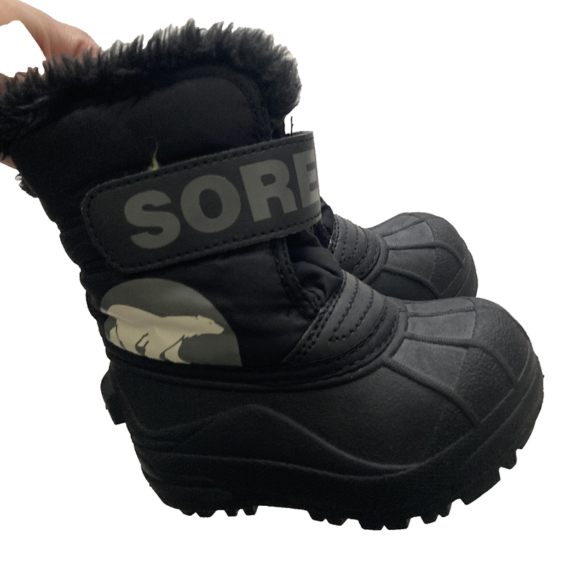 Kids Sorel Boots Size 6 Solid Black With Fir Trim