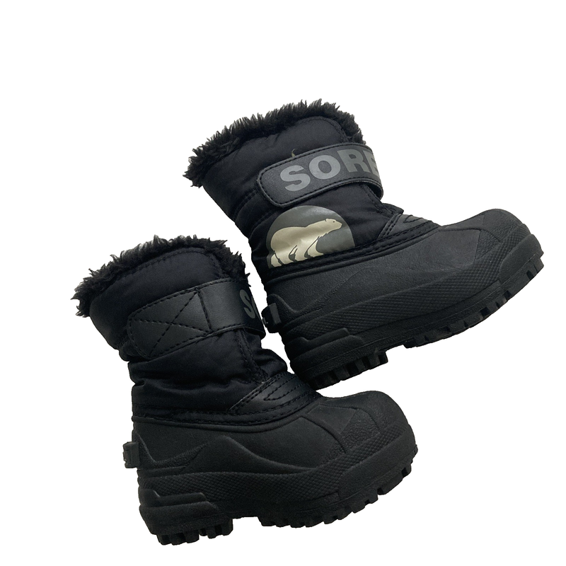 Kids Sorel Boots Size 6 Solid Black With Fir Trim