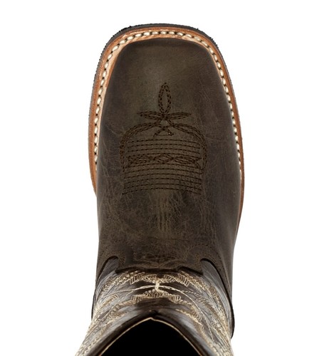 Kids Western Cowboy Boot Plain Smooth Square Brown Leather Size 8 9 11 12 13