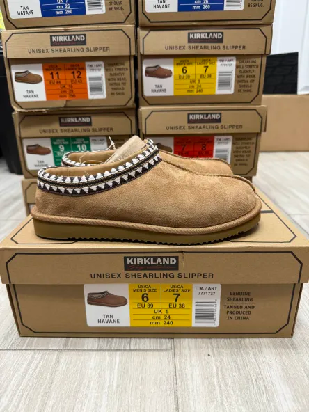 Kirkland “Unisex Shearling Slippers” Natural Comfort Genuine Sheepskin (Tan) NEW