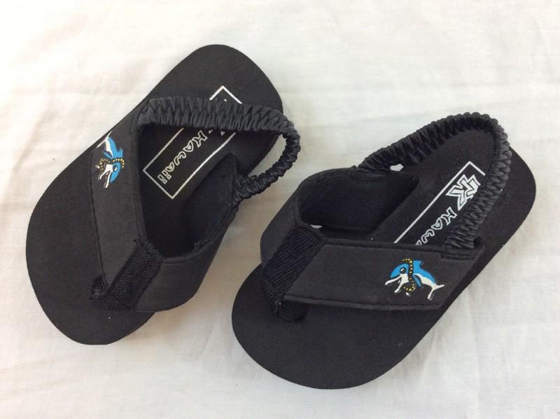 KK Hawaii Toddler Size 3 Flip Flop Black Dolphin Sandals NWOT