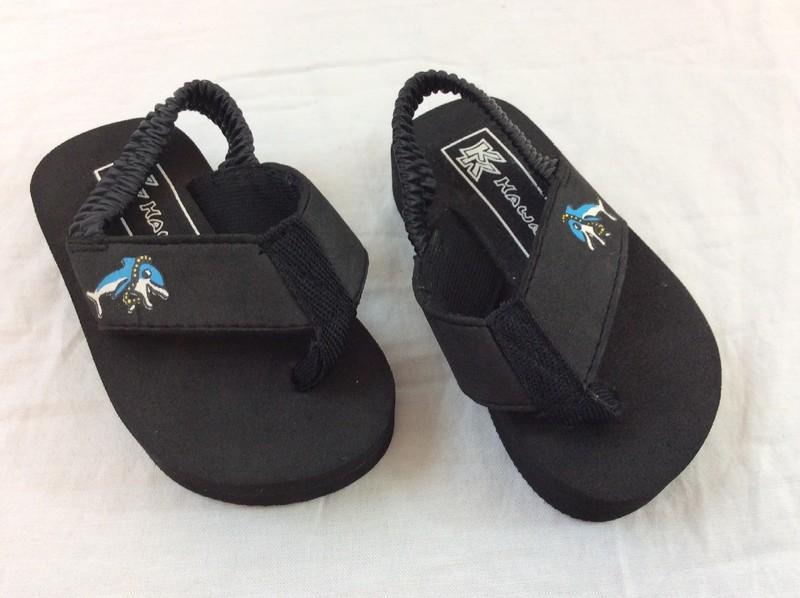 KK Hawaii Toddler Size 3 Flip Flop Black Dolphin Sandals NWOT