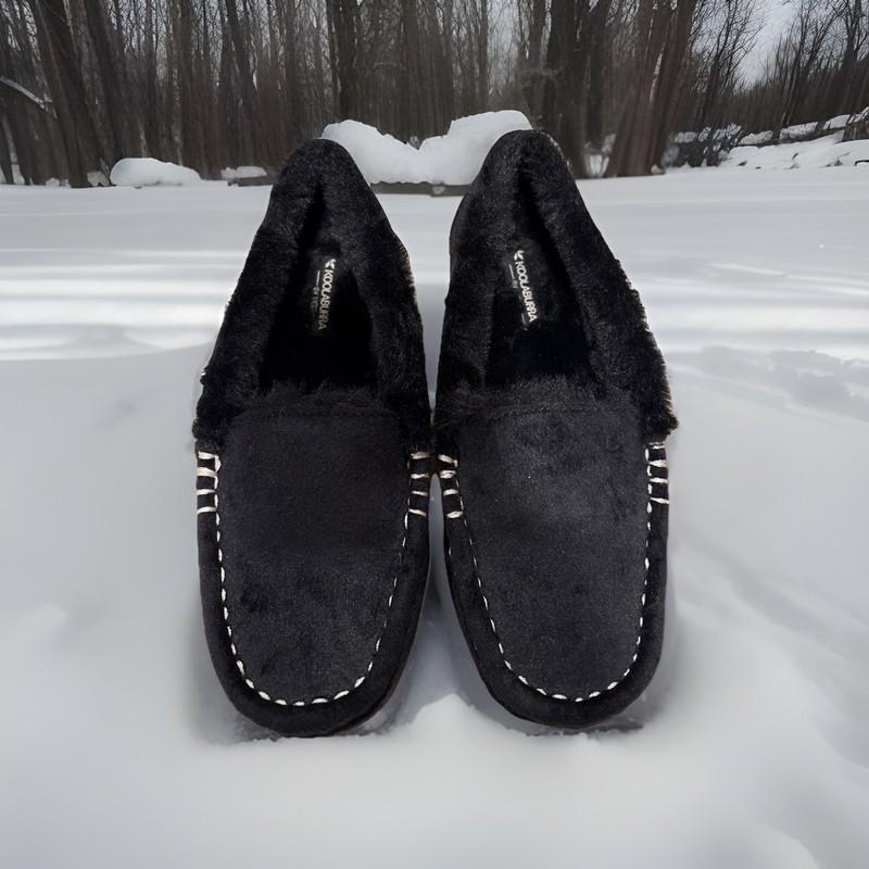 Koolaburra By UGG Youth 13 Black Suede Moccasin Slippers Faux Fur Lined Shoes