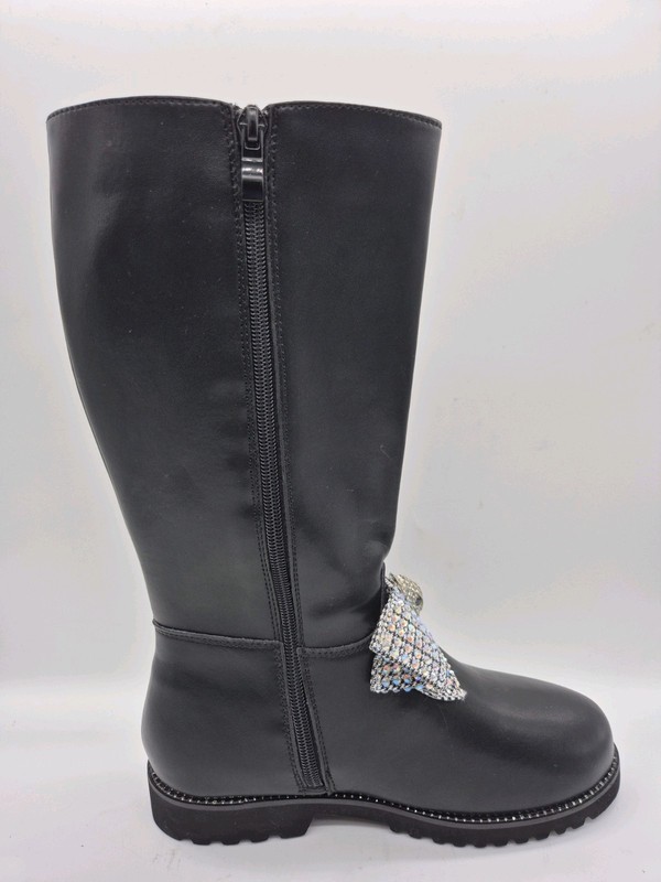 KURT GEIGER Girls Youth Boots Size 2 Kensington High Leather Rhinestone Bow