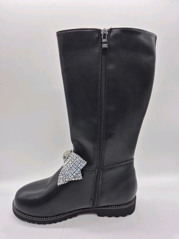 KURT GEIGER Girls Youth Boots Size 2 Kensington High Leather Rhinestone Bow