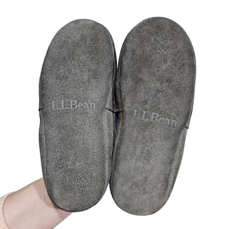 L.L. Bean Girls 1-2 Blue Fleece Slippers With Snowflake Design & Leather Sole