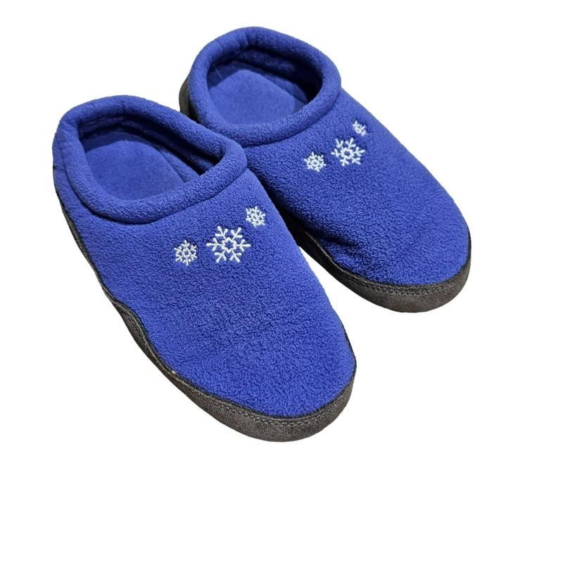L.L. Bean Girls 1-2 Blue Fleece Slippers With Snowflake Design & Leather Sole