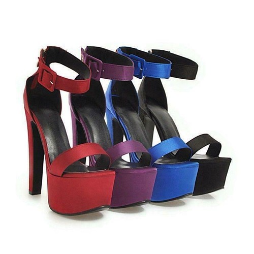 Ladies Shoes Satin Platform High Heel Pumps Zip Ankle Strap Sandals US Size