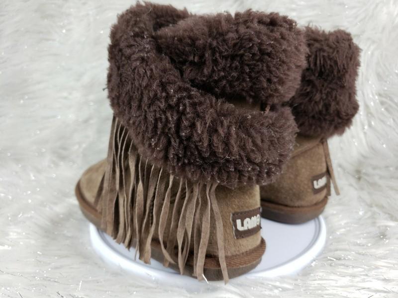 LAMO Girls Brown Boots Frill Tassels Faux Fur Youth Size 4 Suede Leather Booties