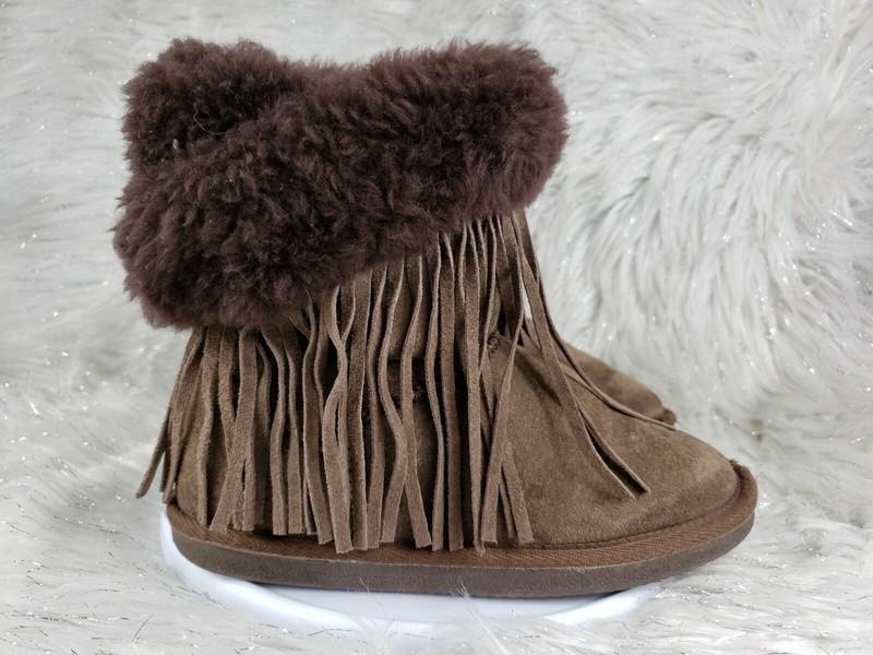 LAMO Girls Brown Boots Frill Tassels Faux Fur Youth Size 4 Suede Leather Booties