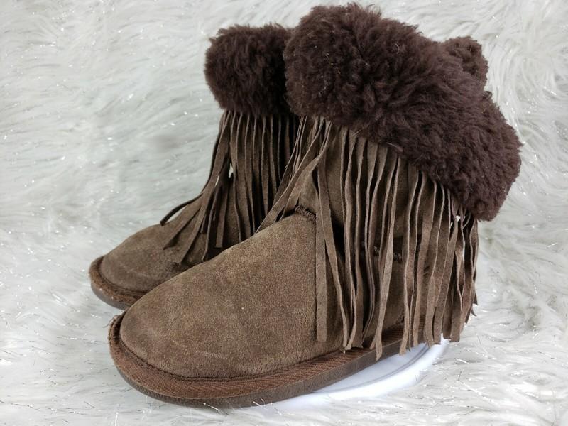 LAMO Girls Brown Boots Frill Tassels Faux Fur Youth Size 4 Suede Leather Booties