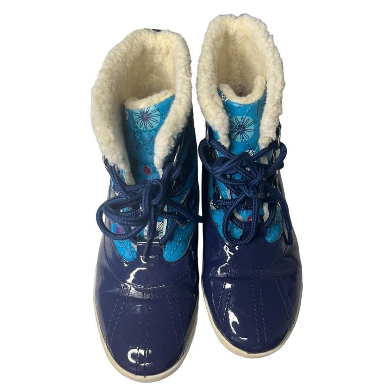 Land's End Snow Boots Girl's 1M Blue With Flower Patter Lace-up