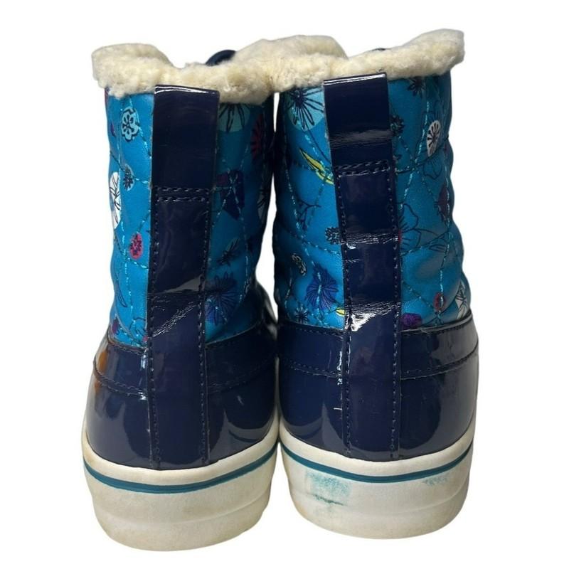 Land's End Snow Boots Girl's 1M Blue With Flower Patter Lace-up