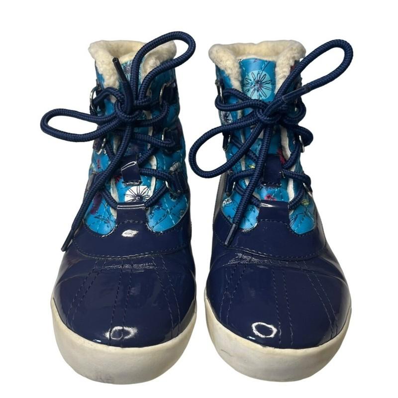 Land's End Snow Boots Girl's 1M Blue with Flower Patter Lace-up