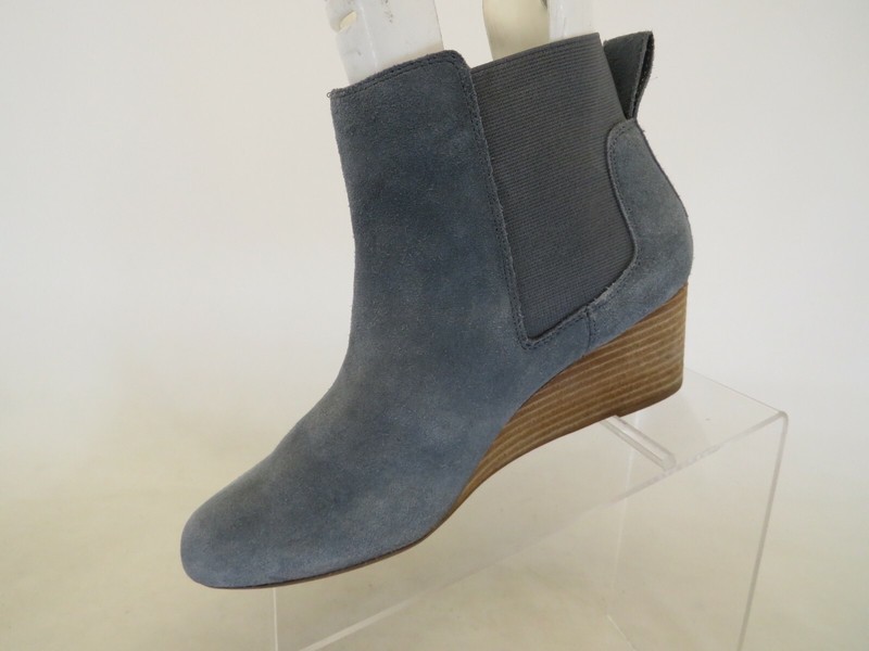 Lands End Blue Suede Wedge Fashion Ankle Boots Bootie Size 9.5 B