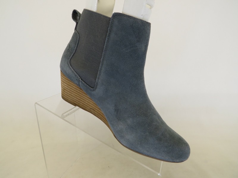Lands End Blue Suede Wedge Fashion Ankle Boots Bootie Size 9.5 B