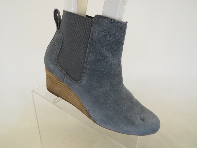 Lands End Blue Suede Wedge Fashion Ankle Boots Bootie Size 9.5 B