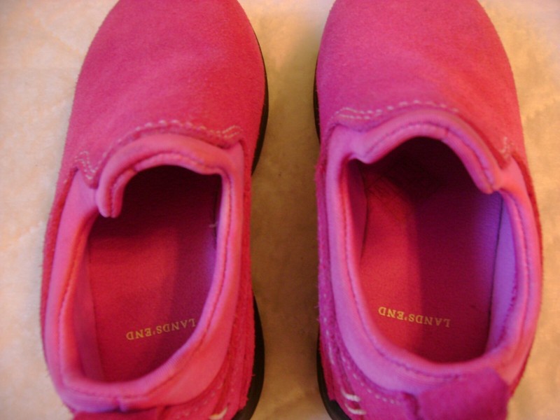 Lands' End Shoes Kids Girls Size 8 HOT PINK Slip On Leather Loafers
