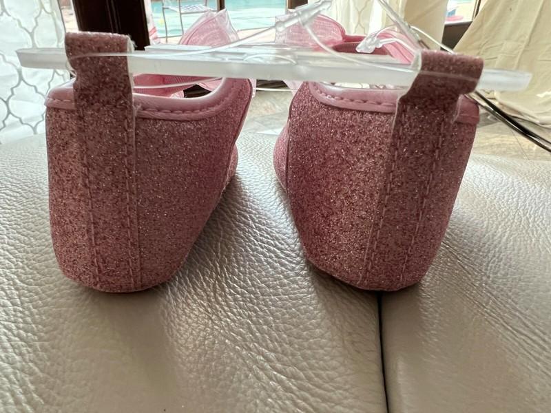 Laura Ashley Baby Pink Glitter Shimmer Maryjane Crib Shoes With Bow NWT Size 2