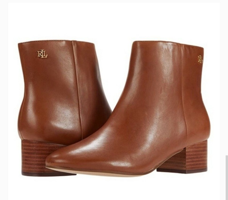 Lauren Ralph Lauren Womens Sz 5 M Ankle Boots Booties Cognac Brown Tan Low Heel