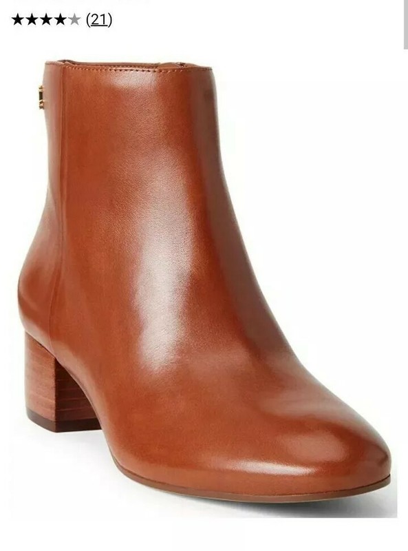 Lauren Ralph Lauren Womens Sz 5 M Ankle Boots Booties Cognac Brown Tan Low Heel