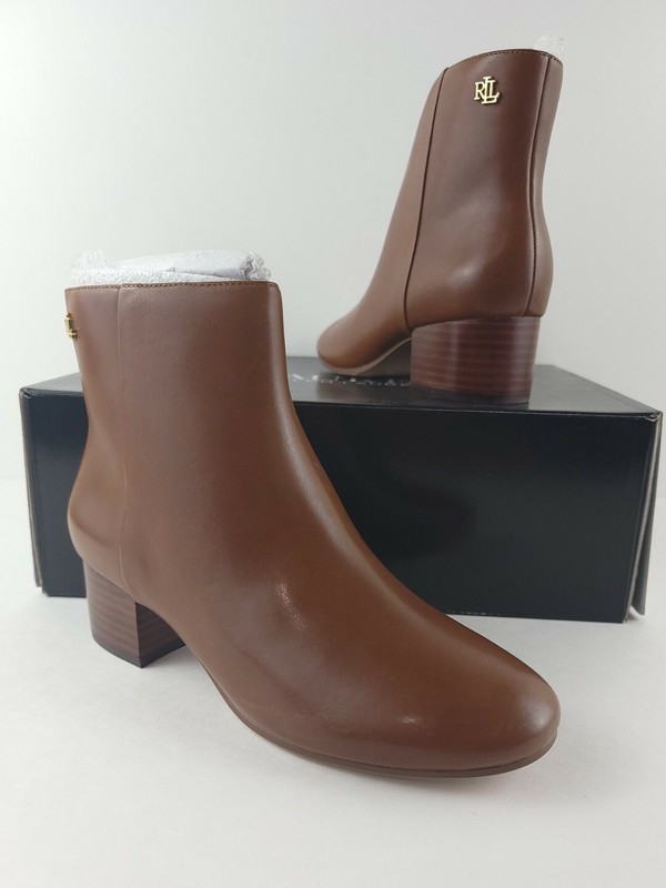Lauren Ralph Lauren Womens Sz 5 M Ankle Boots Booties Cognac Brown Tan Low Heel