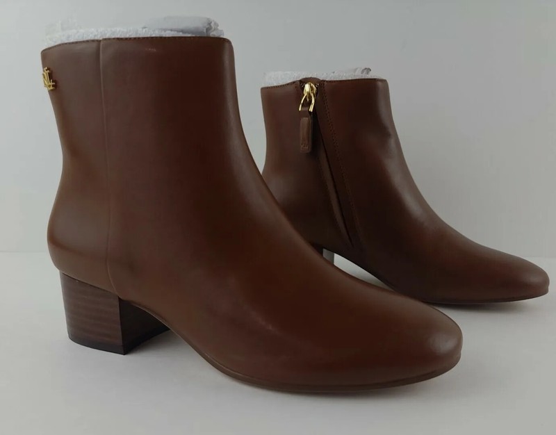 Lauren Ralph Lauren Womens Sz 5 M Ankle Boots Booties Cognac Brown Tan Low Heel