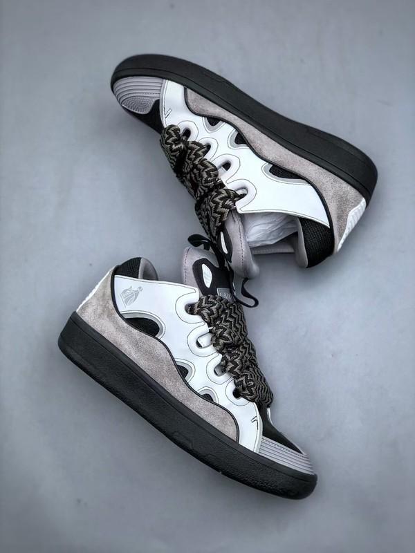 Leather Curb Black Grey Unisex Fashion Street Board Shoes Casual Sneakers